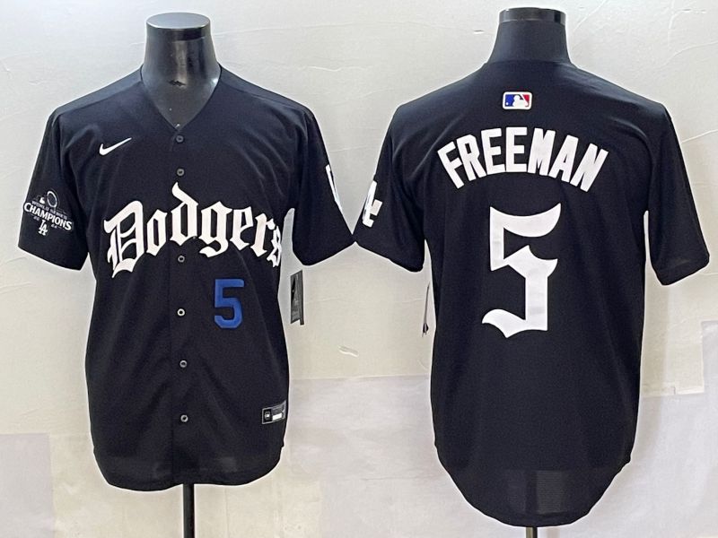 Men 2025 Los Angeles Dodgers #5 Freeman Black Seventh generation Joint Name Nike MLB Jersey style 4